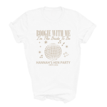 Load image into Gallery viewer, Boogie With Me I'm The Bride To Be Personalised Hen Party Shirts (Sand)
