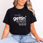 Load image into Gallery viewer, Gettin' Married Gettin' Rowdy Last Rodeo Personalised Hen Party T-Shirt Black
