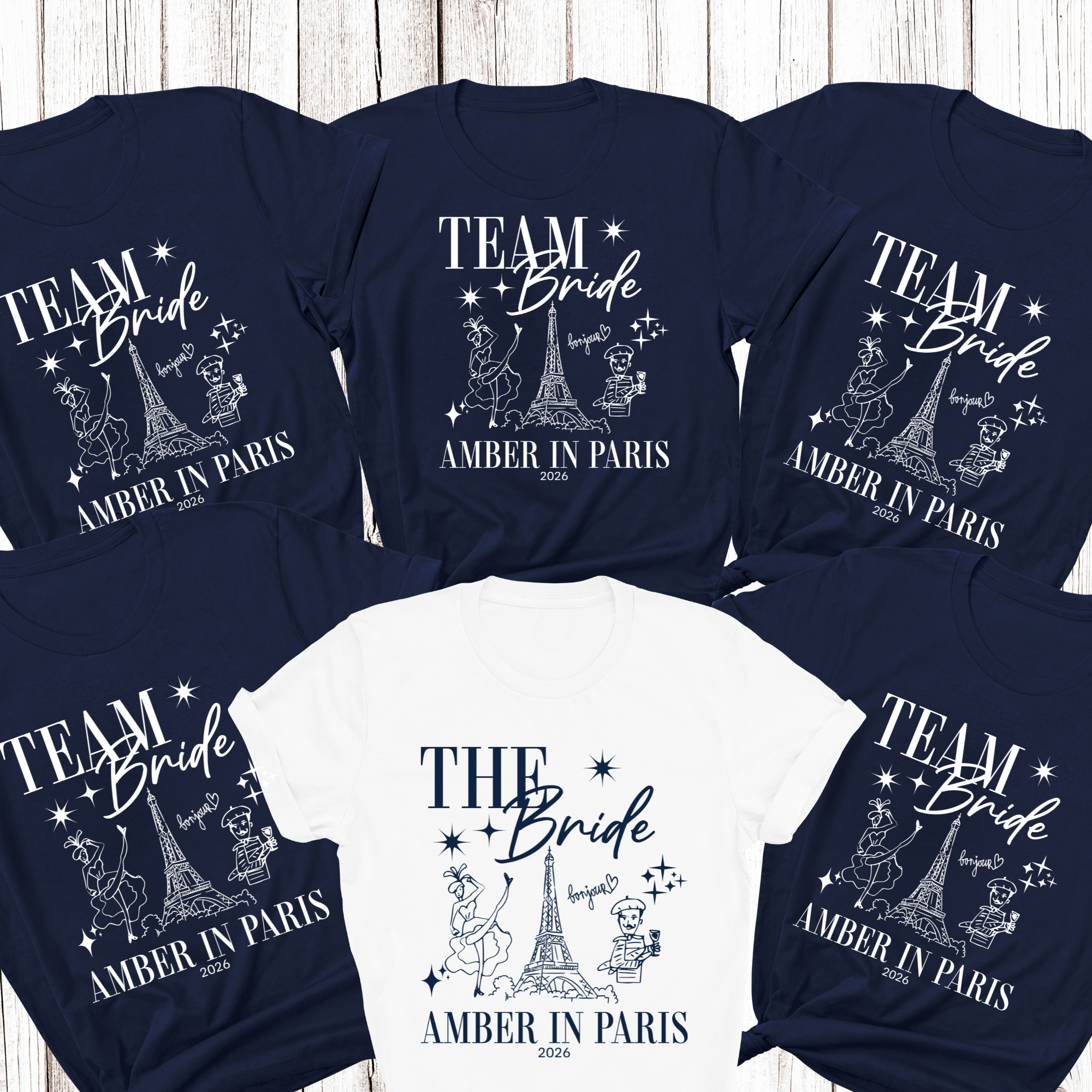 Personalised 'In Paris' Hen Party T-Shirts - Navy
