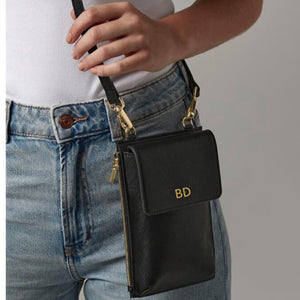 Personalised Initials Faux Leather Crossbody Phone Pouch Bag