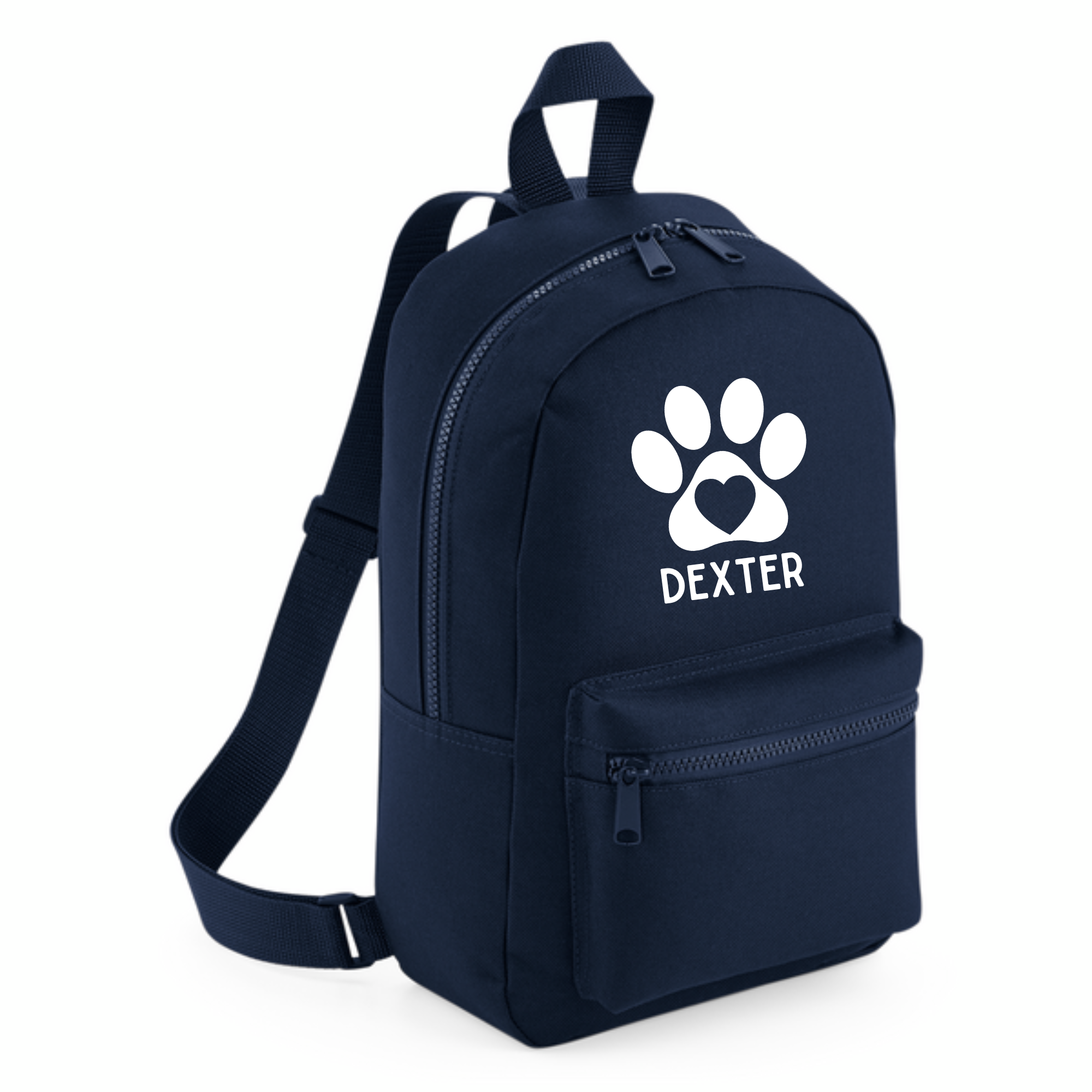 a blue backpack with a dog's paw on it