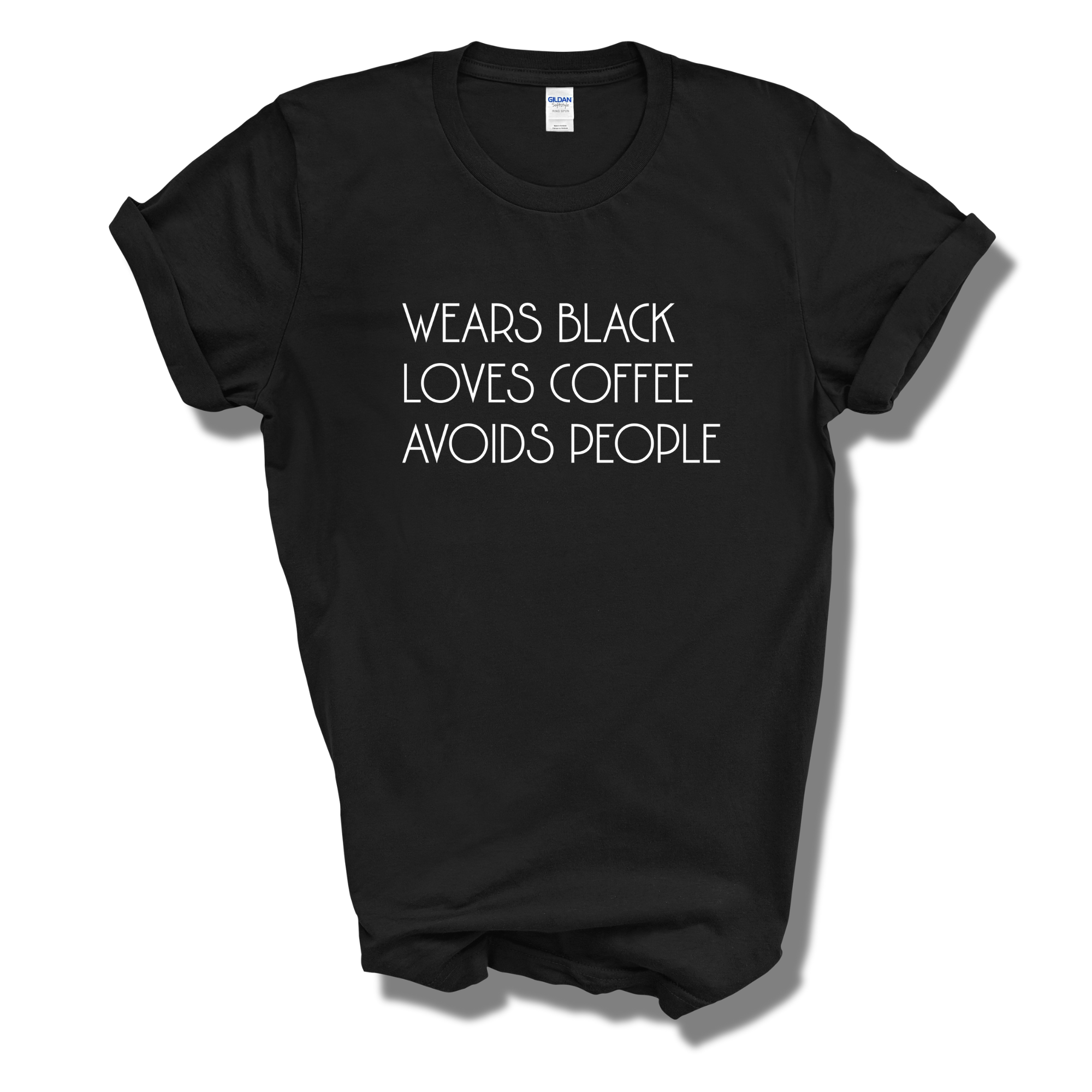 Wears Black Loves Coffee Avoids People Adult T-Shirt