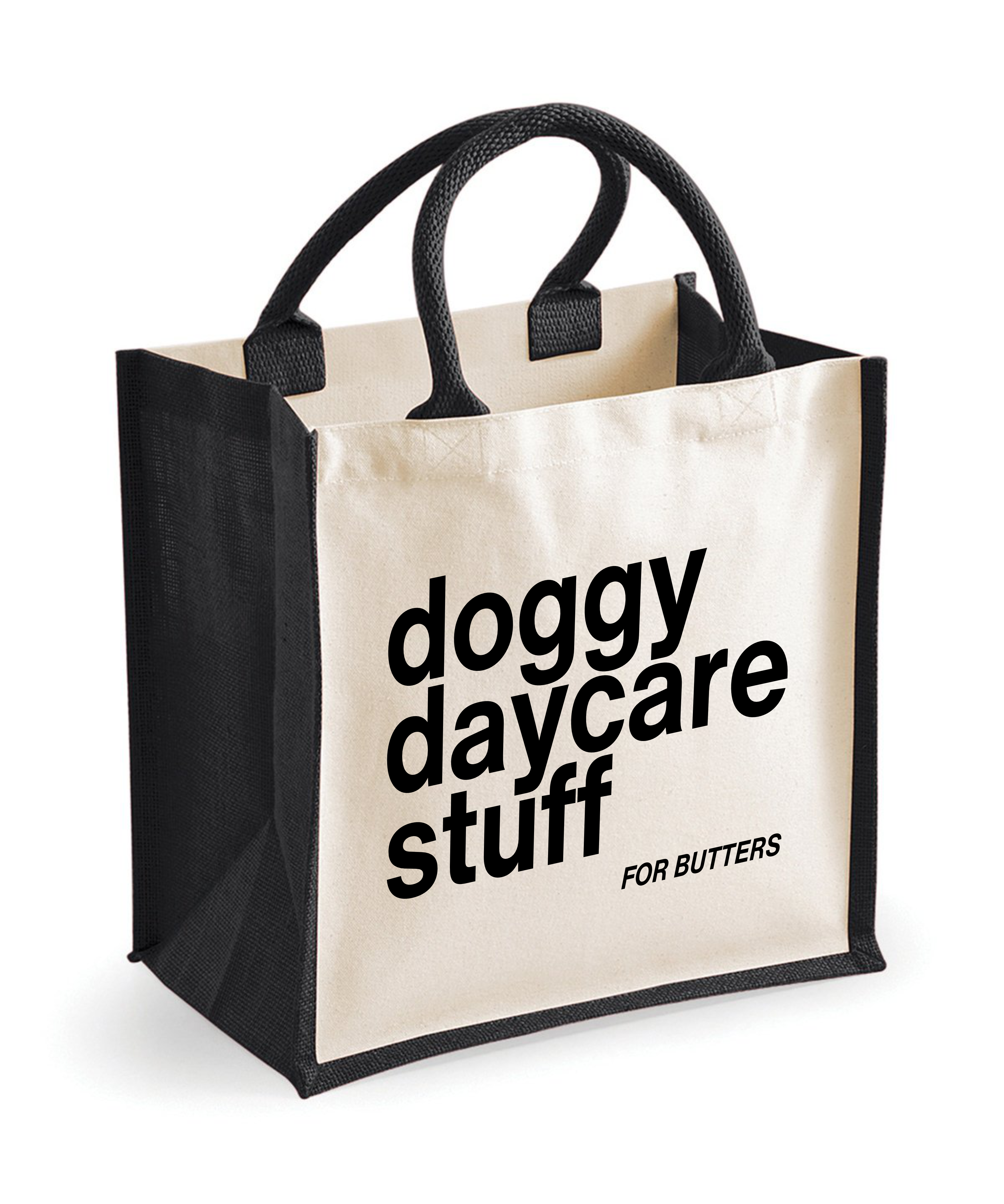 Personalised Doggy Daycare Stuff Bag – Custom Jute Tote for Pet Essentials, Puppy Storage Bag