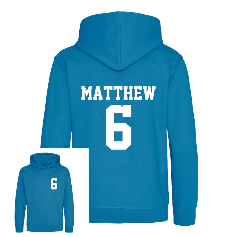 Kids Personalised Sport Hoodie Team Kit NAME & NUMBER