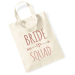 Load image into Gallery viewer, Natural Bride Squad mini tote bag with rose gold text
