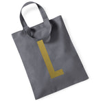Load image into Gallery viewer, Grey initial mini tote bag with a gold letter L
