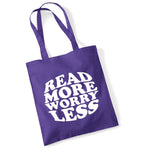 Load image into Gallery viewer, Read More Worry Less cotton tote bag in purple
