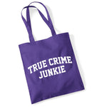 Load image into Gallery viewer, True Crime Junkie cotton tote bag in purple
