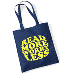 Load image into Gallery viewer, Read More Worry Less cotton tote bag in navy
