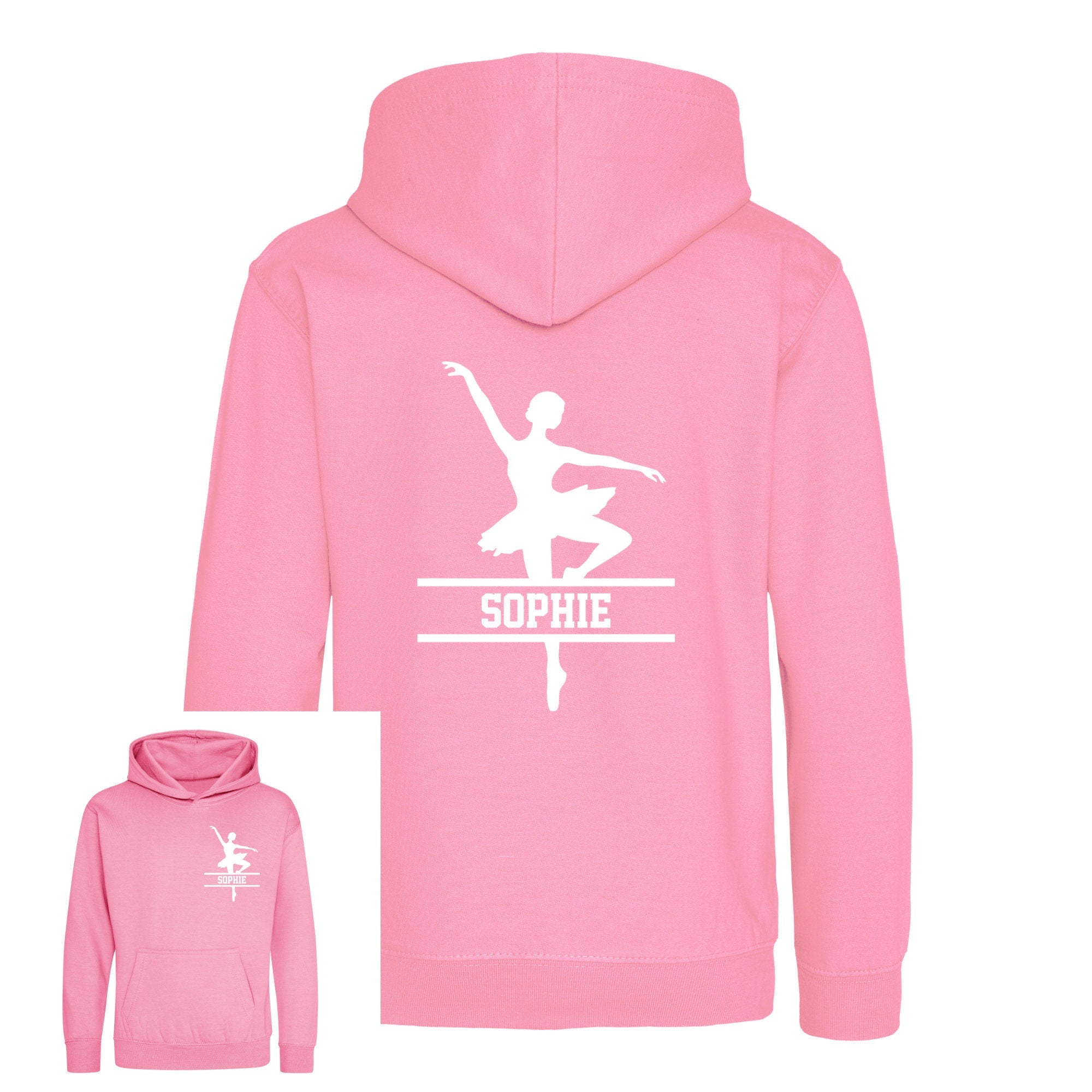 Personalised Ballerina Kids Hoodie - Custom Name Front & Back