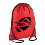 Load image into Gallery viewer, Personalised Name Drawstring American Football Bag SPLIT Design
