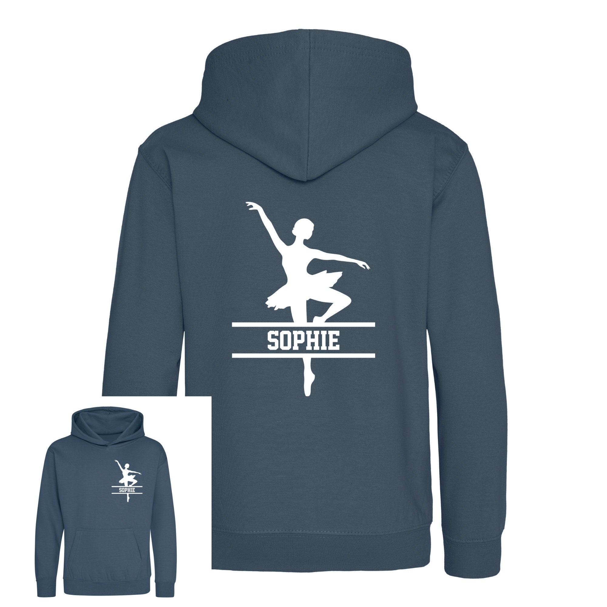 Personalised Ballerina Kids Hoodie - Custom Name Front & Back