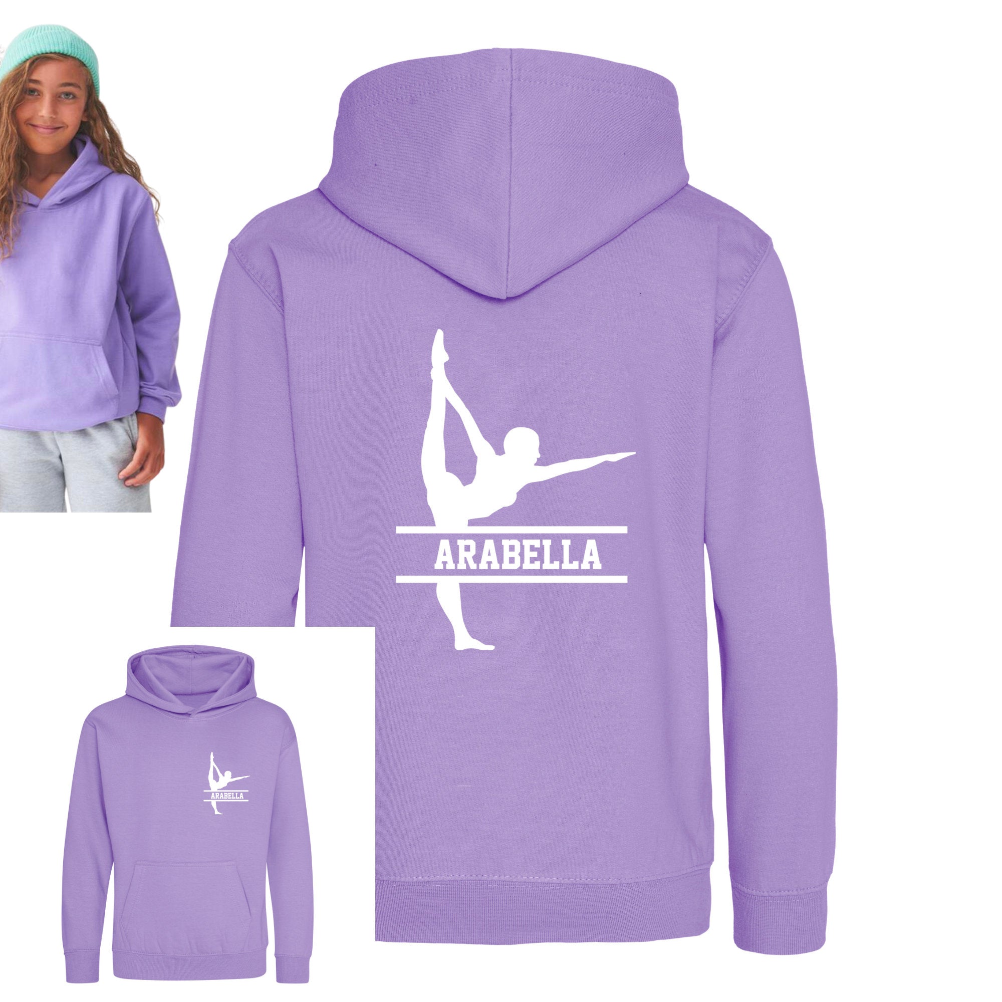 Personalised Gymnast Dance Kids Hoodie - Custom Name Front & Back