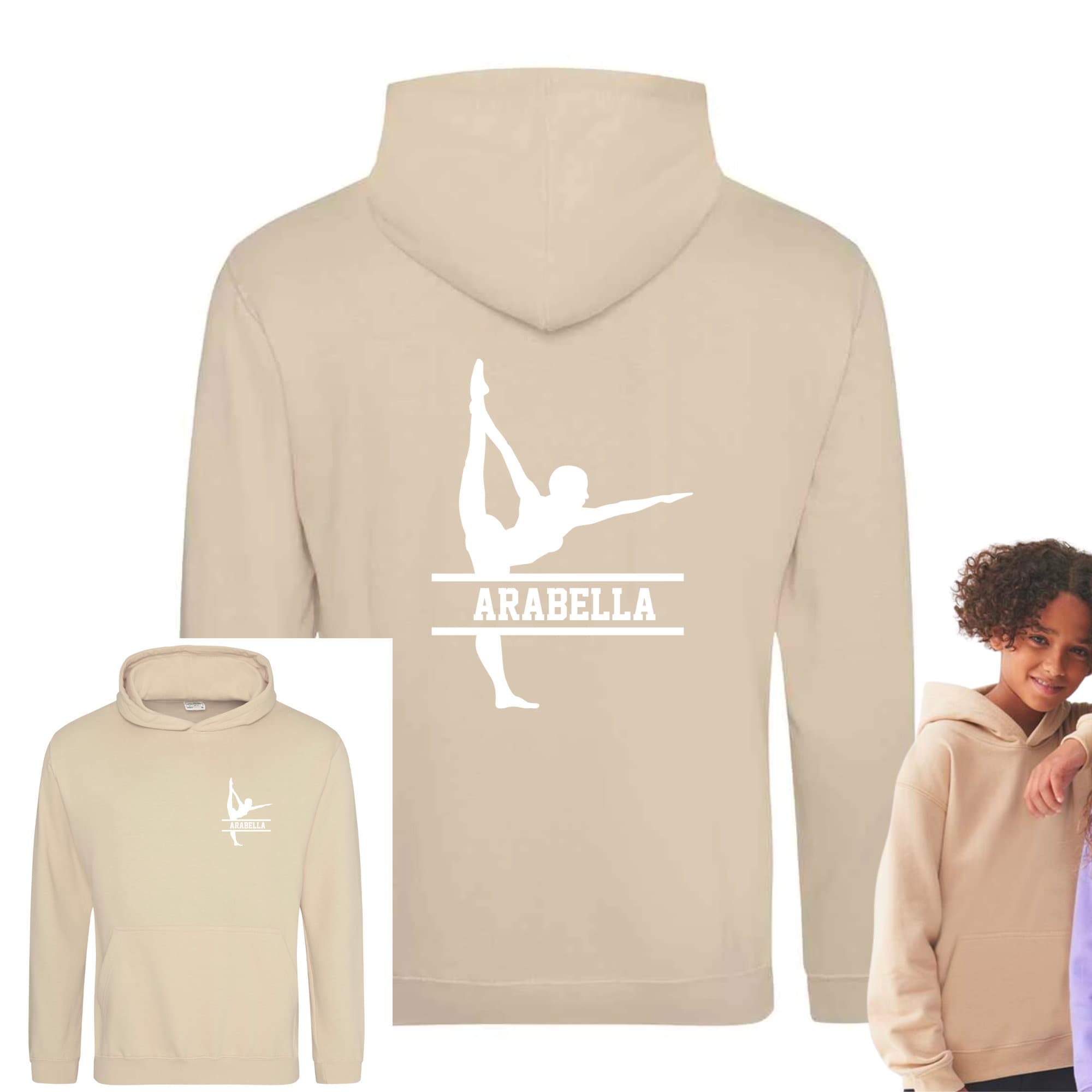 Personalised Gymnast Dance Kids Hoodie - Custom Name Front & Back