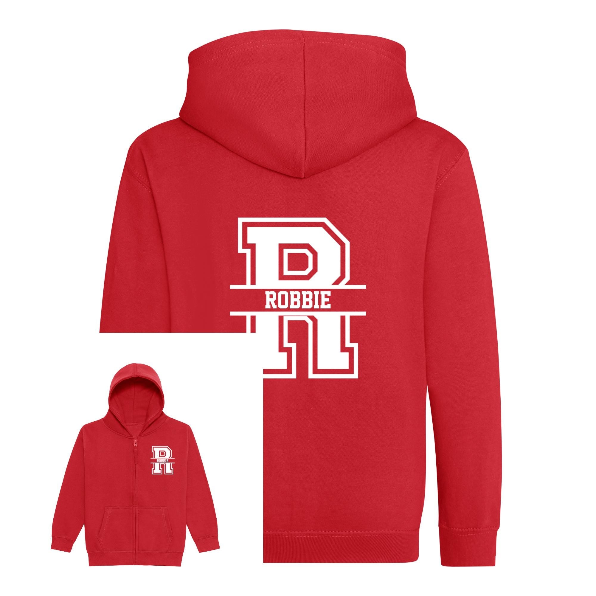Kids Personalised Zip Up Hoodie with Name & Initial