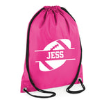 Load image into Gallery viewer, Personalised Name Drawstring American Football Bag SPLIT Design
