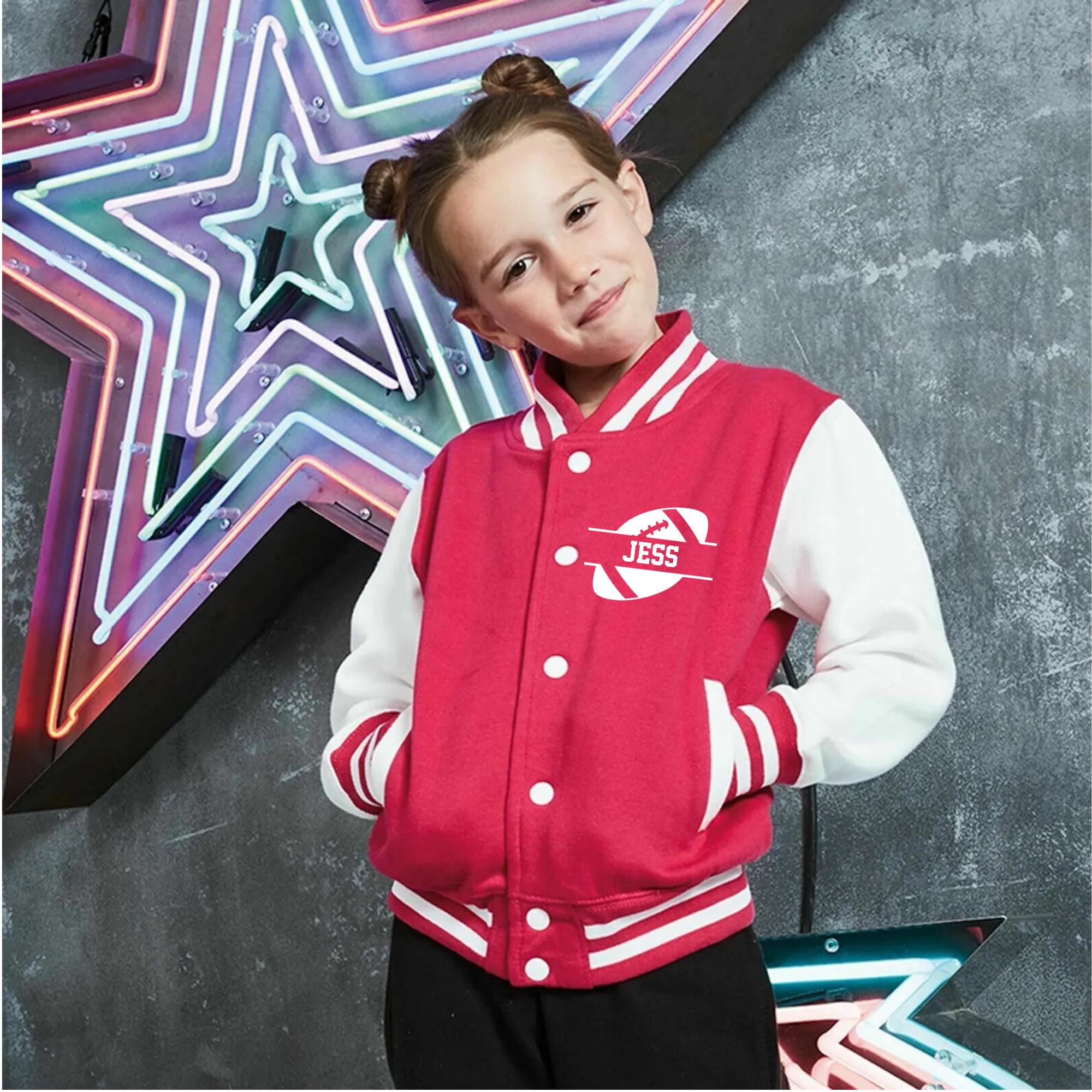 Kids Personalised Name American Football Varsity Letterman Jacket