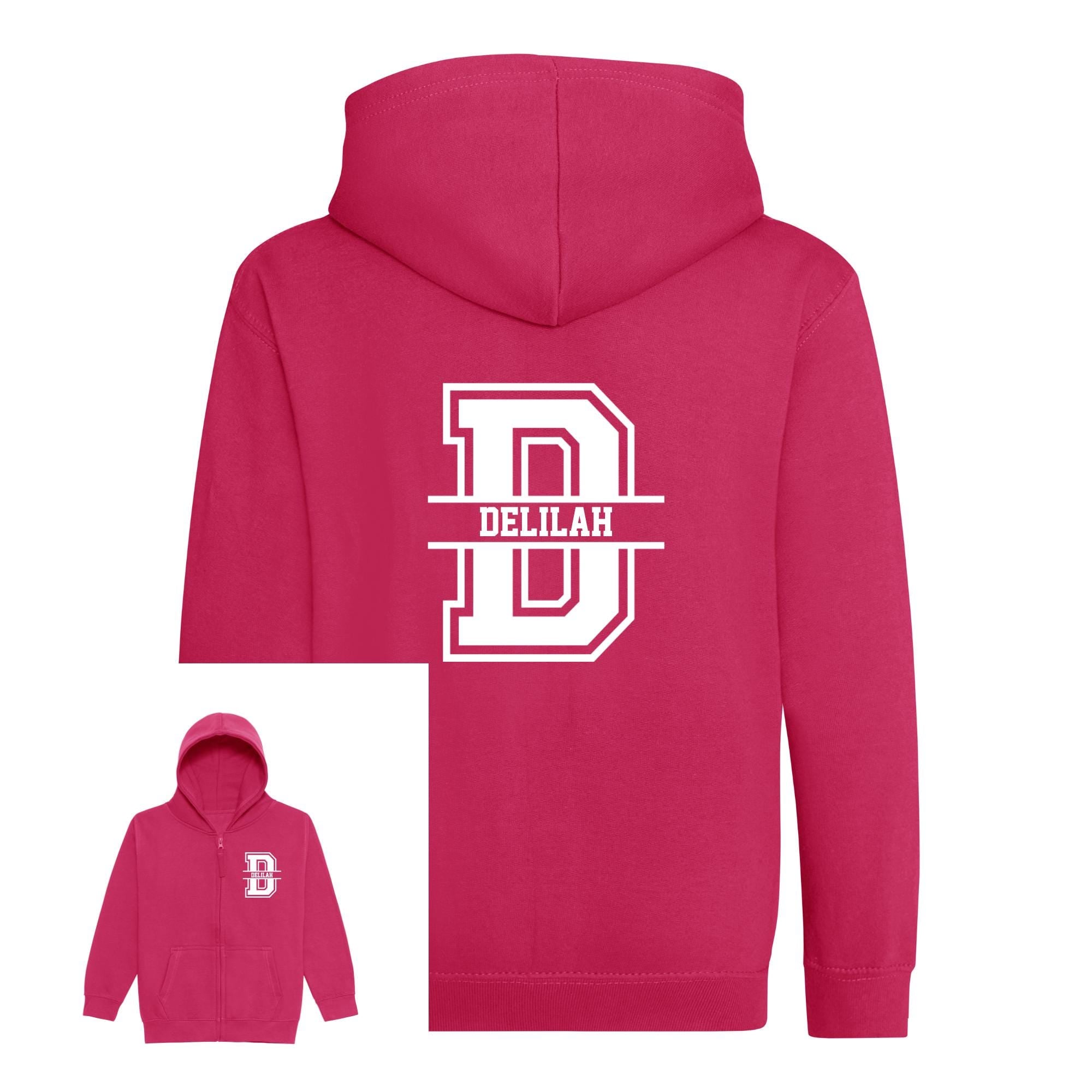 Kids Personalised Zip Up Hoodie with Name & Initial
