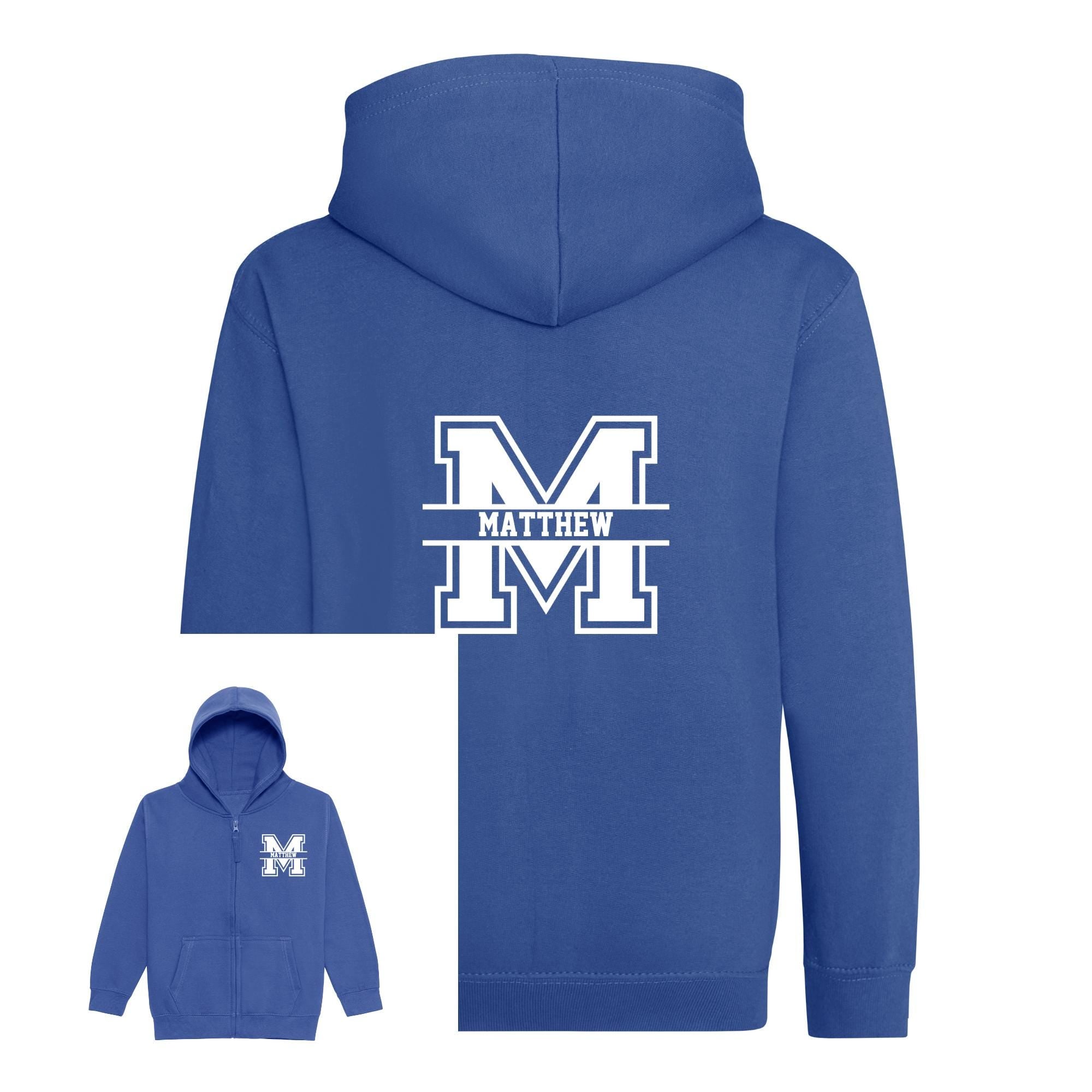 Kids Personalised Zip Up Hoodie with Name & Initial