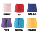 Load image into Gallery viewer, Waist apron colour chart: light pink, red, royal blue, purple, turquoise and sunflower
