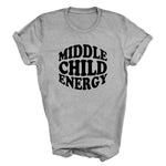 Load image into Gallery viewer, Sport Grey Middle Child Energy T-shirt with black retro print
