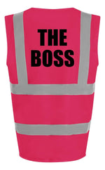 Load image into Gallery viewer, The Boss Kids Hi Viz Vest – pink with black text
