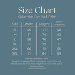Load image into Gallery viewer, Size chart for the unisex adult crew neck T-shirt: width, length and sleeve measurements in cm for sizes S to 3XL
