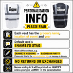 Load image into Gallery viewer, Personalisation info: each vest has the groom’s name, location and year; default text [NAME]’S STAG; no returns or exchanges
