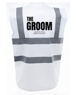 Load image into Gallery viewer, White personalised The Groom hi vis vest, back view
