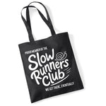 Load image into Gallery viewer, Slow Runners Club cotton tote bag in black
