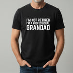 Load image into Gallery viewer, I'm Not Retired I'm A Professional Grandad men's t-shirt in black, worn by a man in jeans
