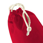 Load image into Gallery viewer, Reusable Advent calendar drawstring bags – close-up of the red cotton bag and natural rope drawcord
