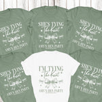 Load image into Gallery viewer, Personalised Hen Party T shirts Tying The Knot Bridal Party Shirts (Sage)
