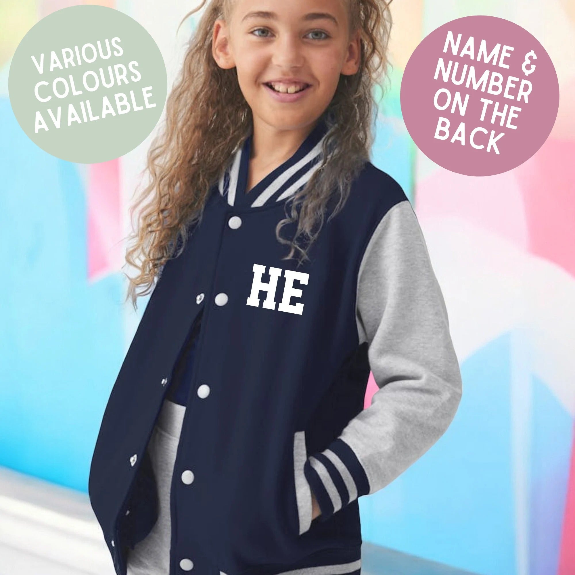 Kids Personalised Name & Number Varsity Letterman Jacket Kids American Style College Baseball