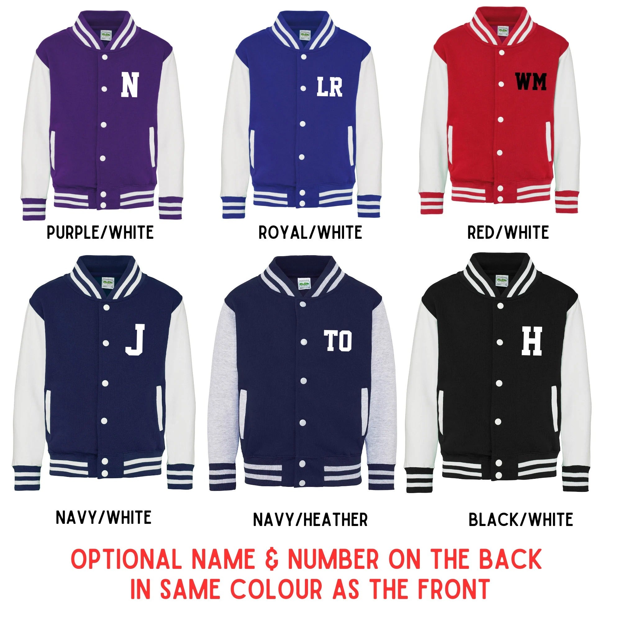 Kids Personalised Name & Number Varsity Letterman Jacket Kids American Style College Baseball