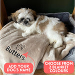 Load image into Gallery viewer, Personalised Dog Blanket with Name &amp; Paw | Embroidered Fleece – Grey or Camel
