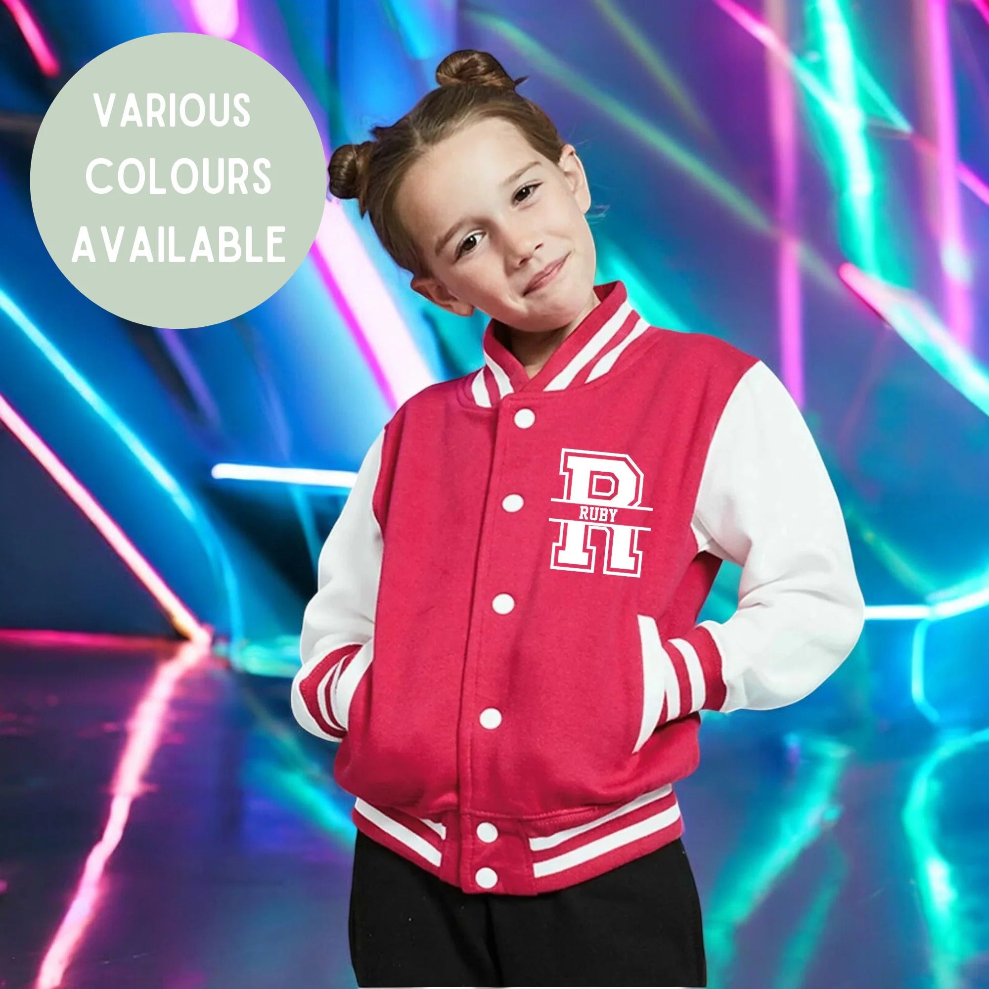 Personalised Initials Unisex Kids Varsity Jacket Custom Monogram College Jacket