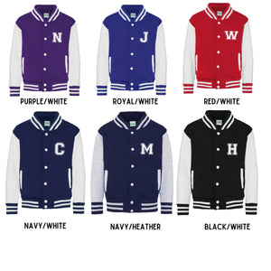 Personalised Initials Unisex Kids Varsity Jacket Custom Monogram College Jacket