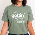 Load image into Gallery viewer, Gettin' Married Gettin' Rowdy Last Rodeo Personalised Hen Party T-Shirt Sage
