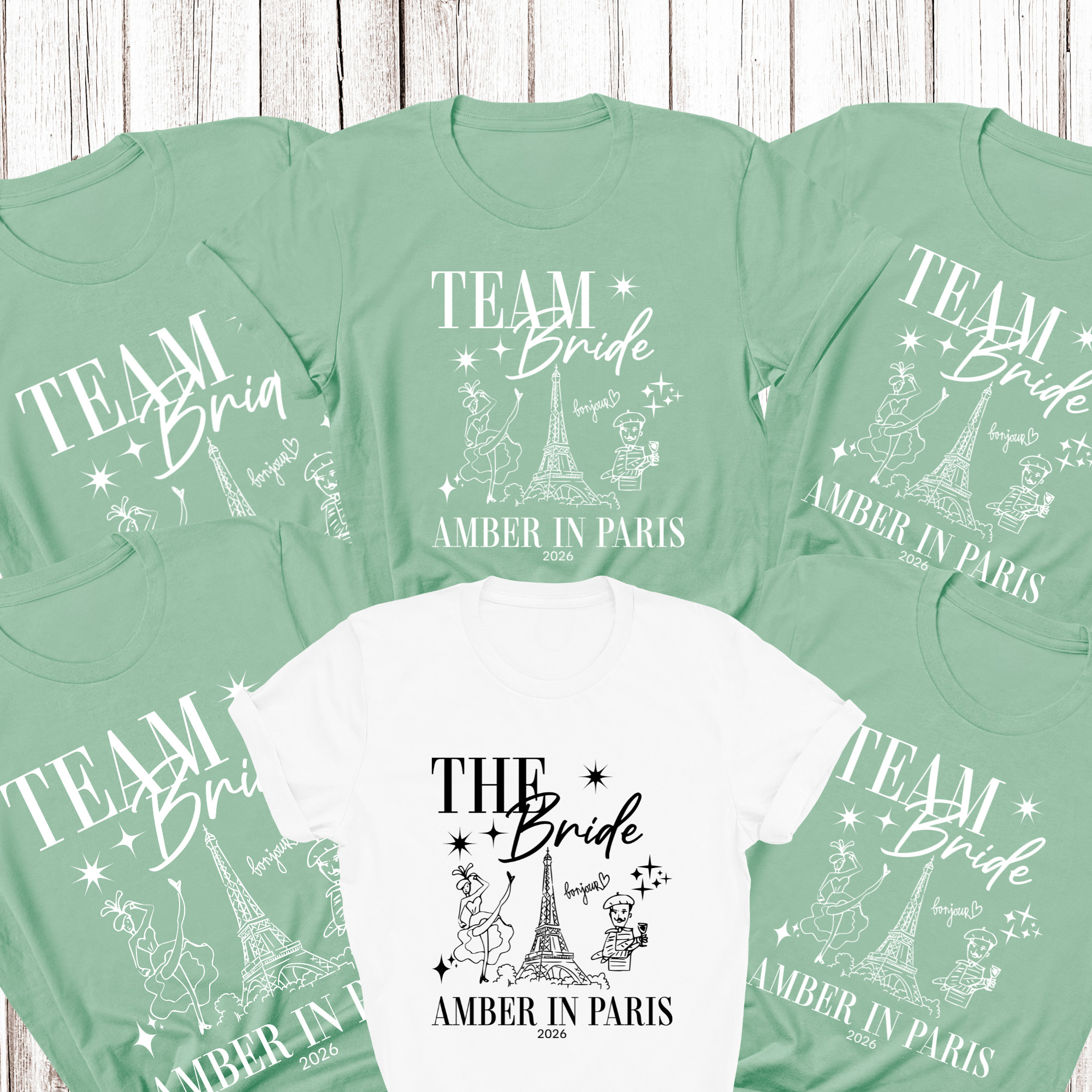 Personalised 'In Paris' Hen Party T-Shirts - Mint