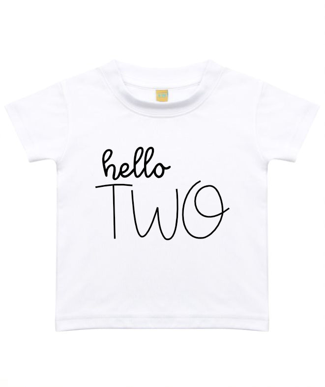 Hello Two Unisex Kids Birthday Age T-shirt