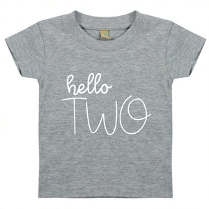 Hello Two Unisex Kids Birthday Age T-shirt
