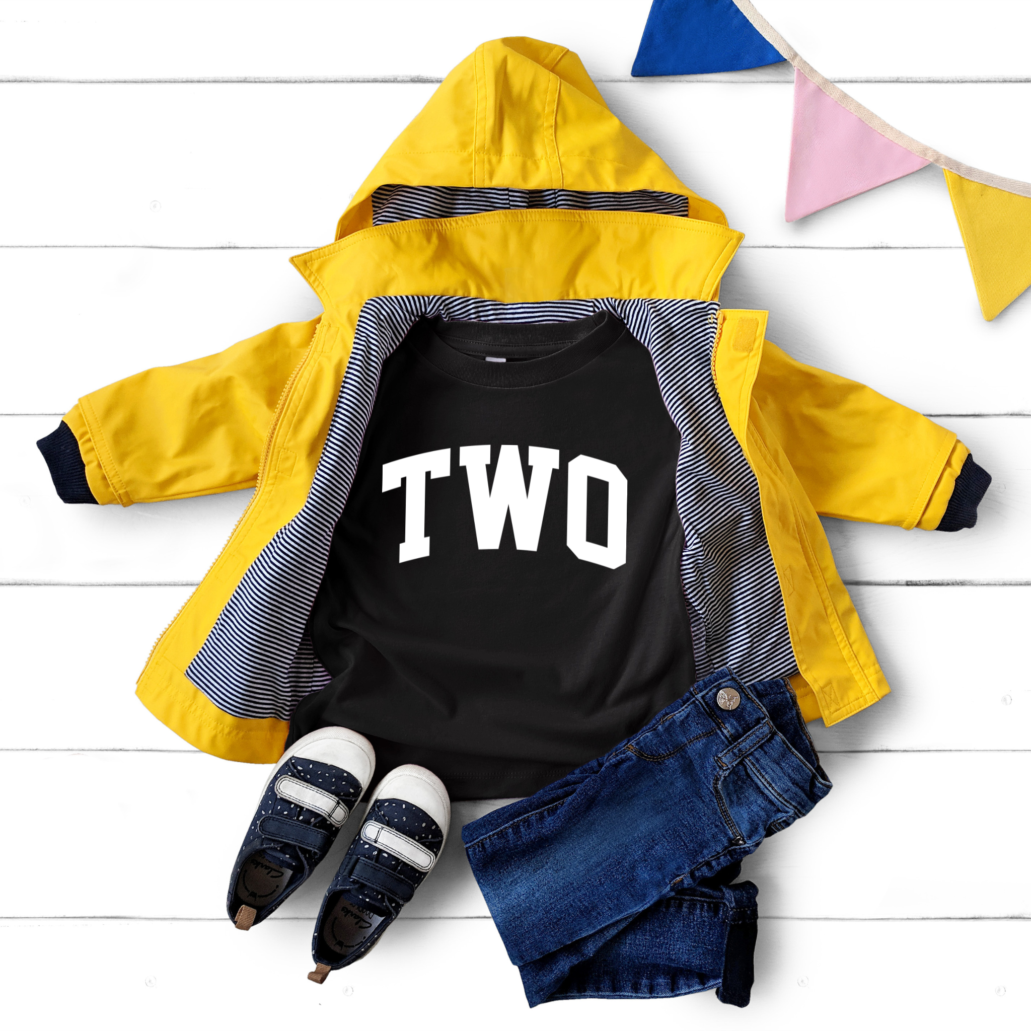 Two 1st Birthday Kids Varsity Arc Text T-shirt