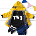 Load image into Gallery viewer, Two 1st Birthday Kids Varsity Arc Text T-shirt
