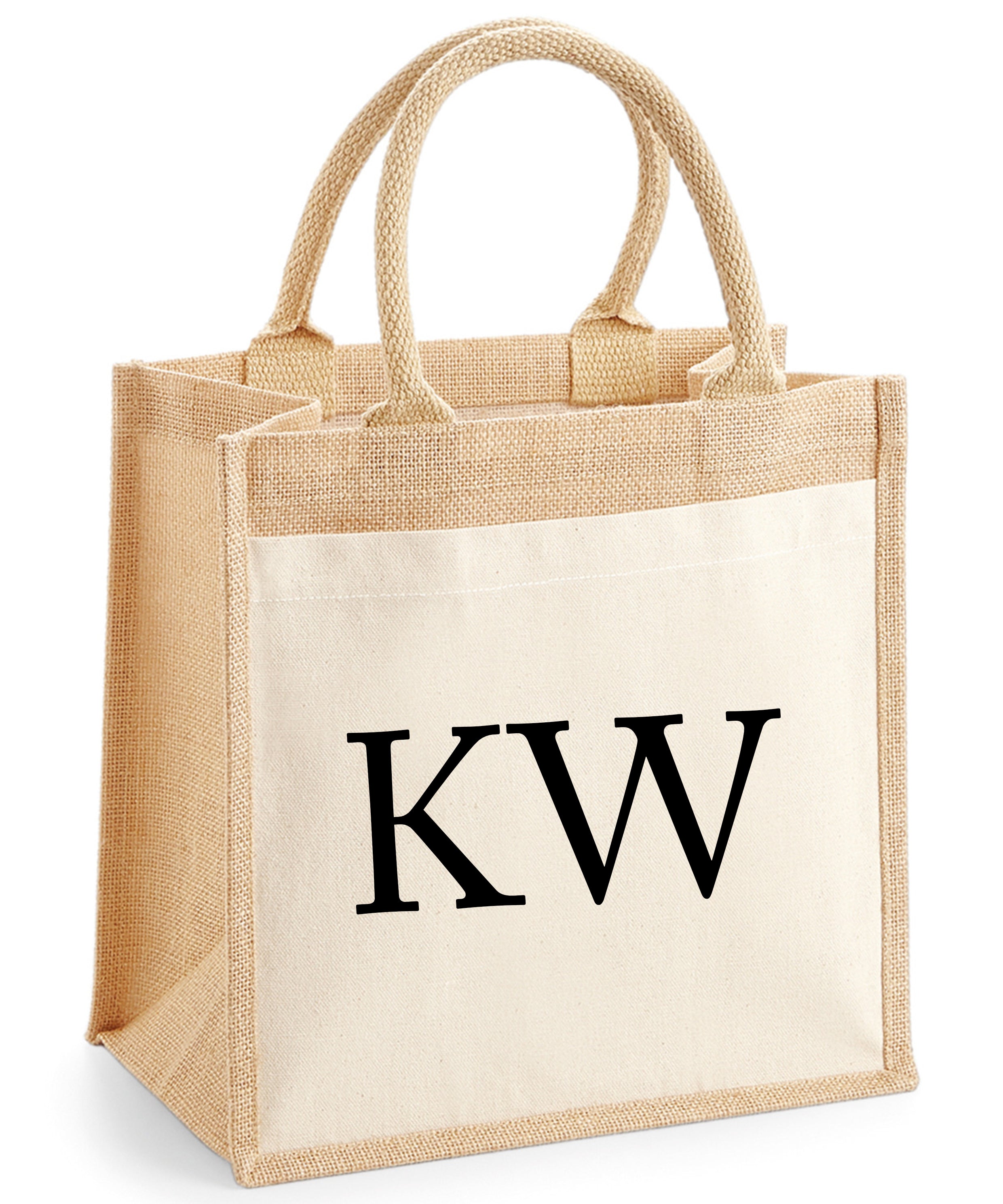 Personalised Initial Monogram Cotton Pocket Jute Tote Bag