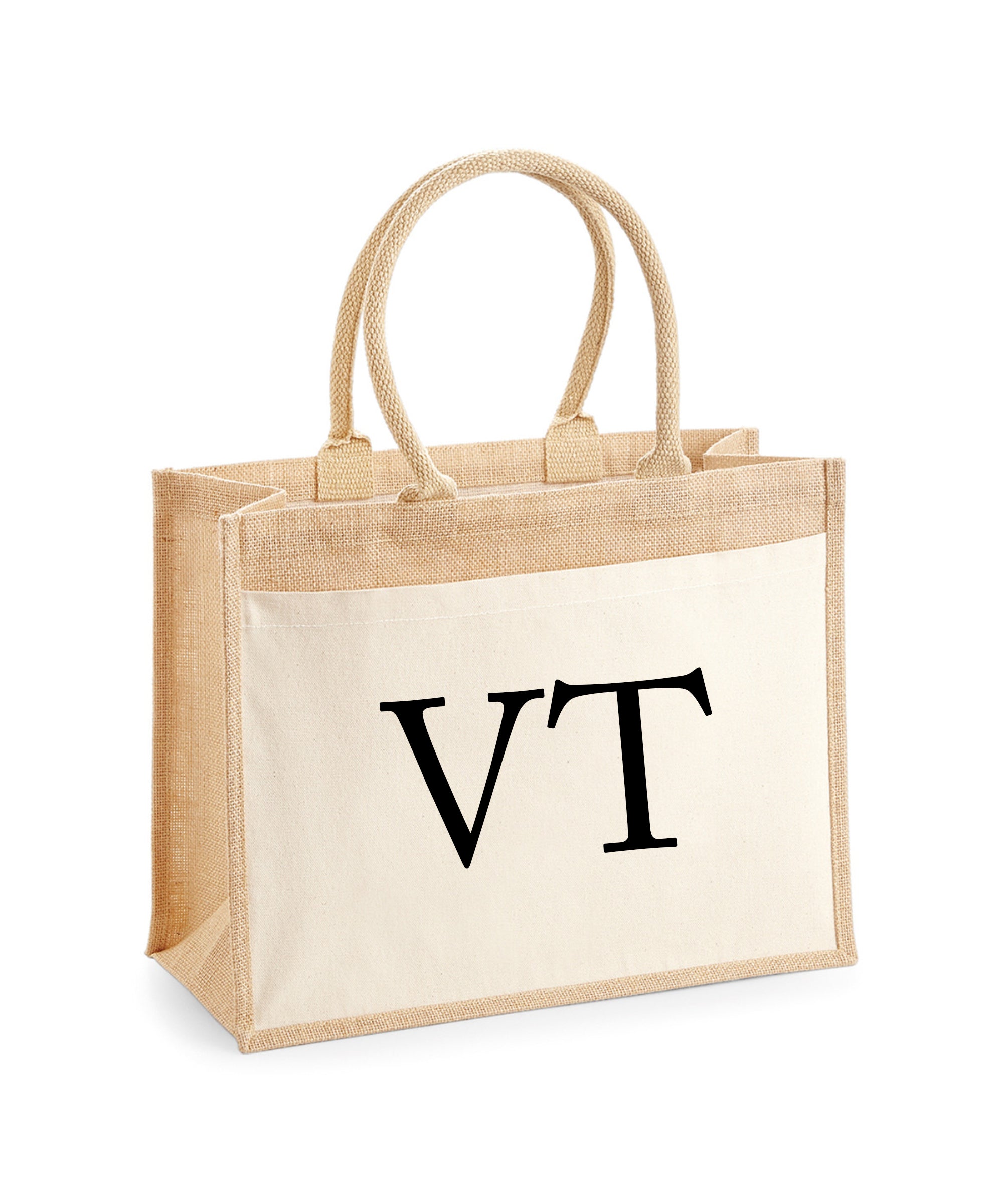 Personalised Initial Monogram Cotton Pocket LARGE Jute Tote Bag
