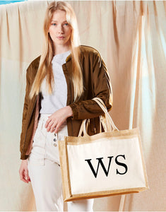 Personalised Initial Monogram Cotton Pocket LARGE Jute Tote Bag