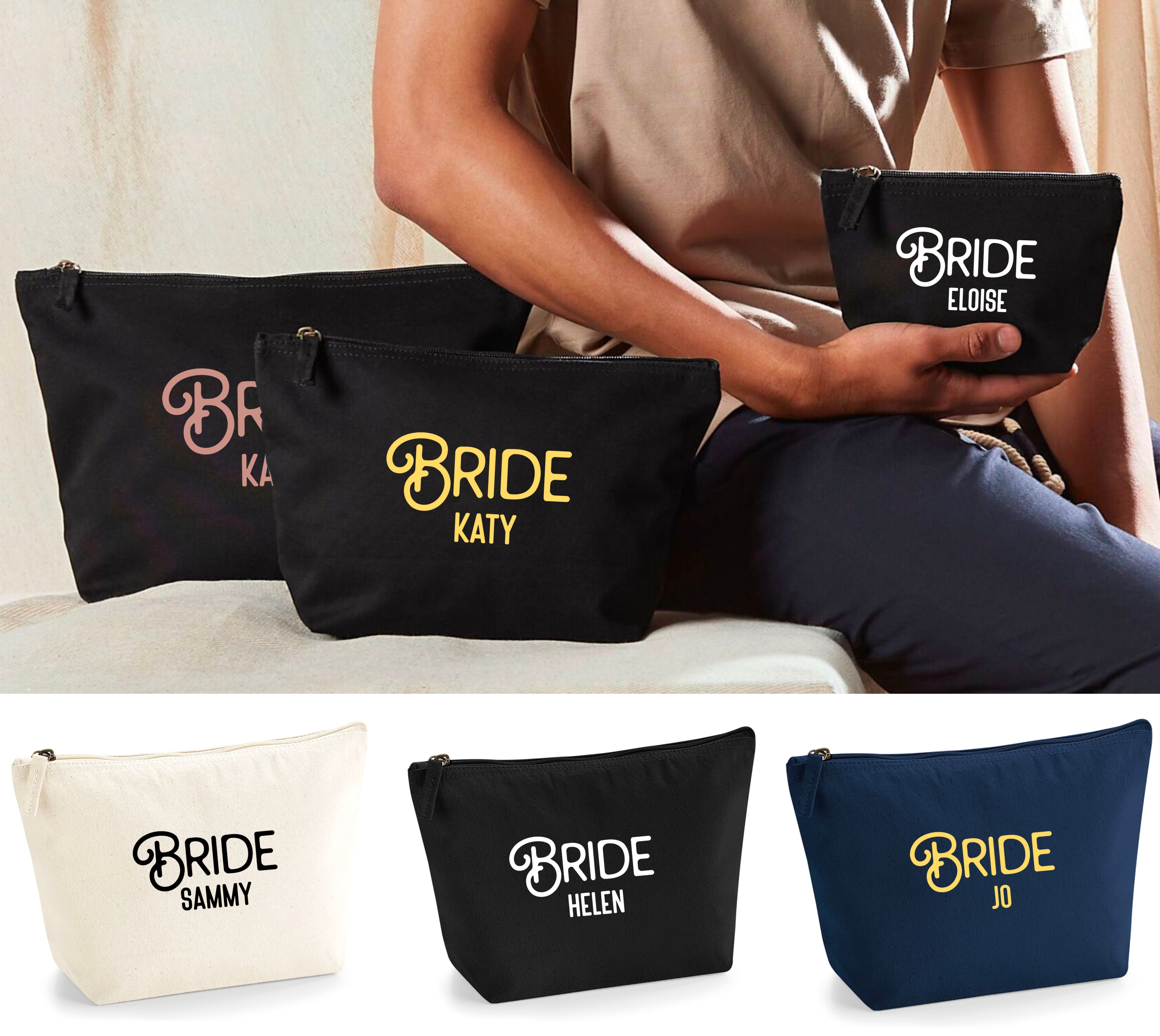 Personalised Bride Name Make Up Bag Cosmetic Wash Bag