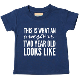This Is What An Awesome Two Year Old Looks Like Unisex Kids Birthday T-shirt