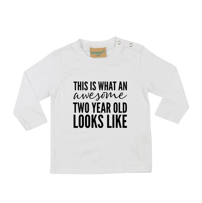 This Is What An Awesome Two Year Old Looks Like 2nd Birthday LONG SLEEVE Kids T-Shirt